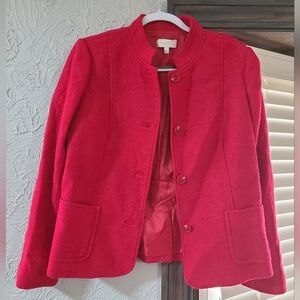 Talbots red wool blend jacket,  a mock neck and button-front design. Petite